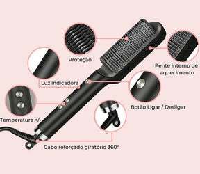 Escova alisadora Smooth Hair 5 em 1 Ⓡ Alisa, seca, hidrata, modela e anti-frizz