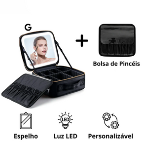 Necessaire de Couro com Espelho LED e Divisões Personalizáveis + Brinde Exclusivo